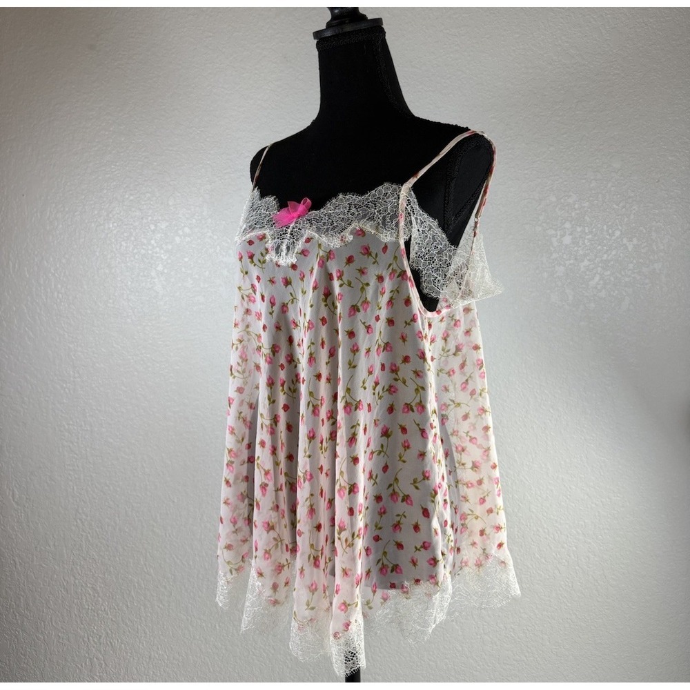 Victoria's Secret Pink Rosebud Chiffon Cami with Lace Women's Size Medium‎